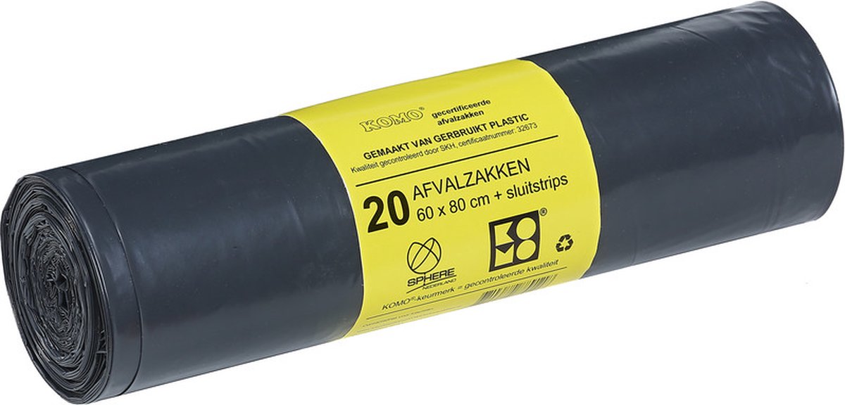 KOMO Afvalzakken – 10 rollen a 20 stuks – 60 liter - Afbeelding 2